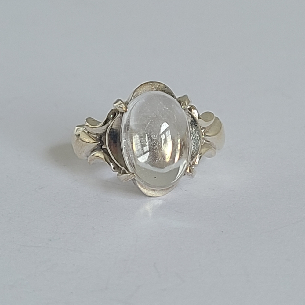 Vintage Victorian Boho Clear Quartz Cabochon Sterling Silver Cocktail Ring - Picture 11 of 13